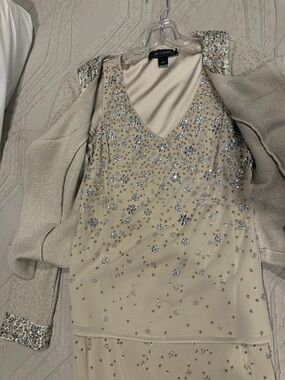 St. John Cream Embellished 3-piece set Tweed Jacket